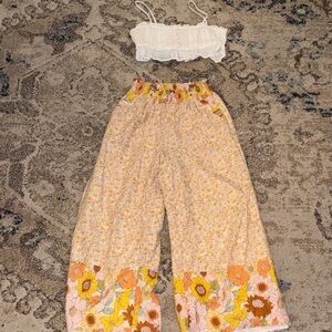 American Eagle Outfitters Floral Wide Leg Pants - Pink and Orange